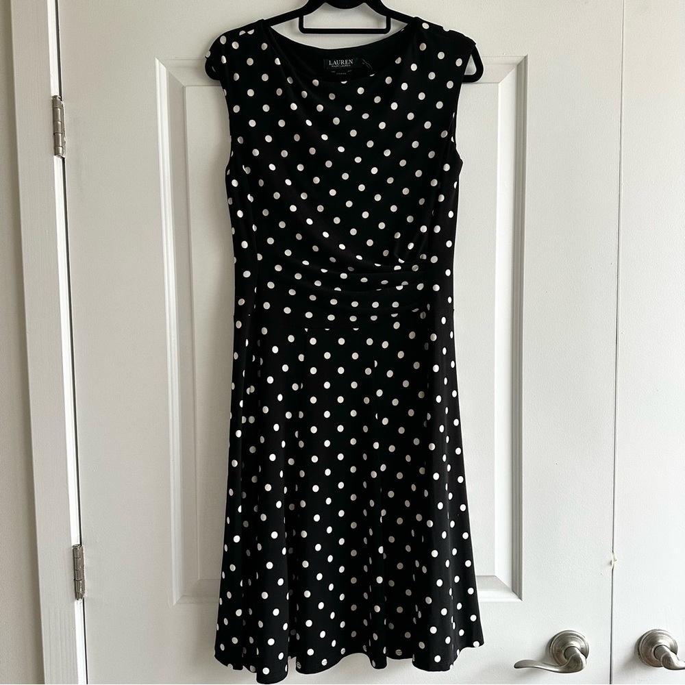 Lauren Ralph Lauren Black Polka Dot Sleeveless Dress